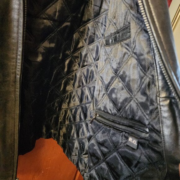 Men's 2XLT R&O By Reilly Olmes Full Zip Black Leather Bomber Jacket/Coat - Picture 11 of 12